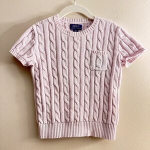 Polo Ralph Lauren girls pink Cable Knit sweater 7 white pony fisherman chunky